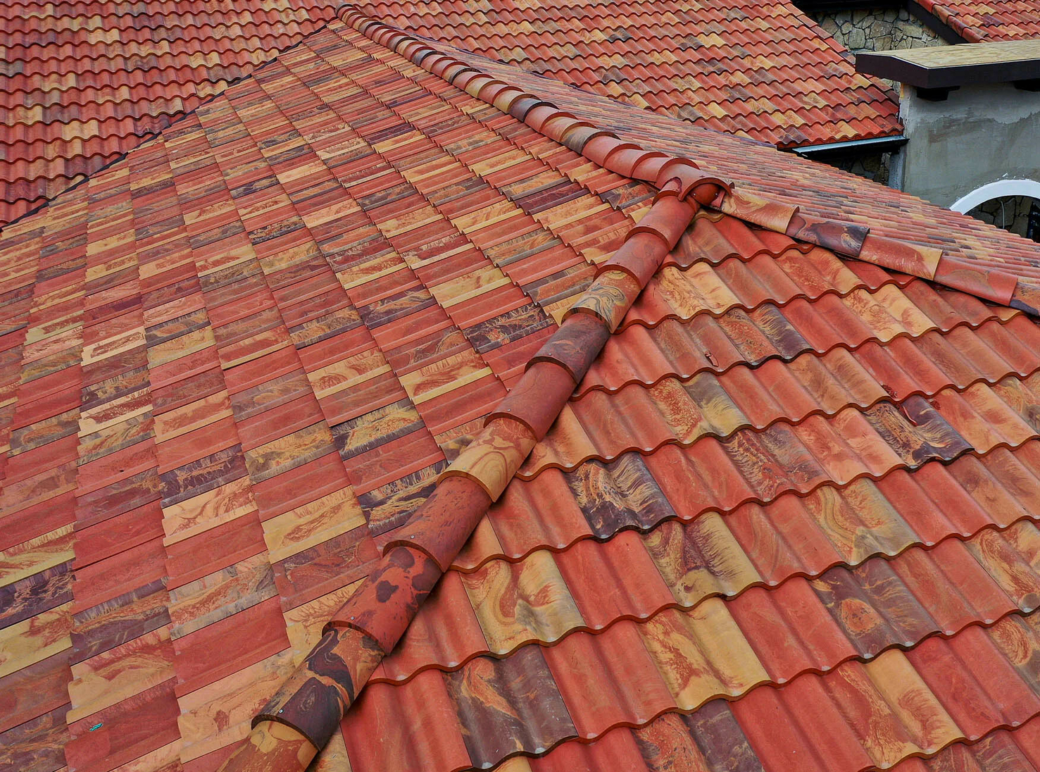 Synthetic Spanish Roof Tiles Composite Faux Barrel Tile Roofing